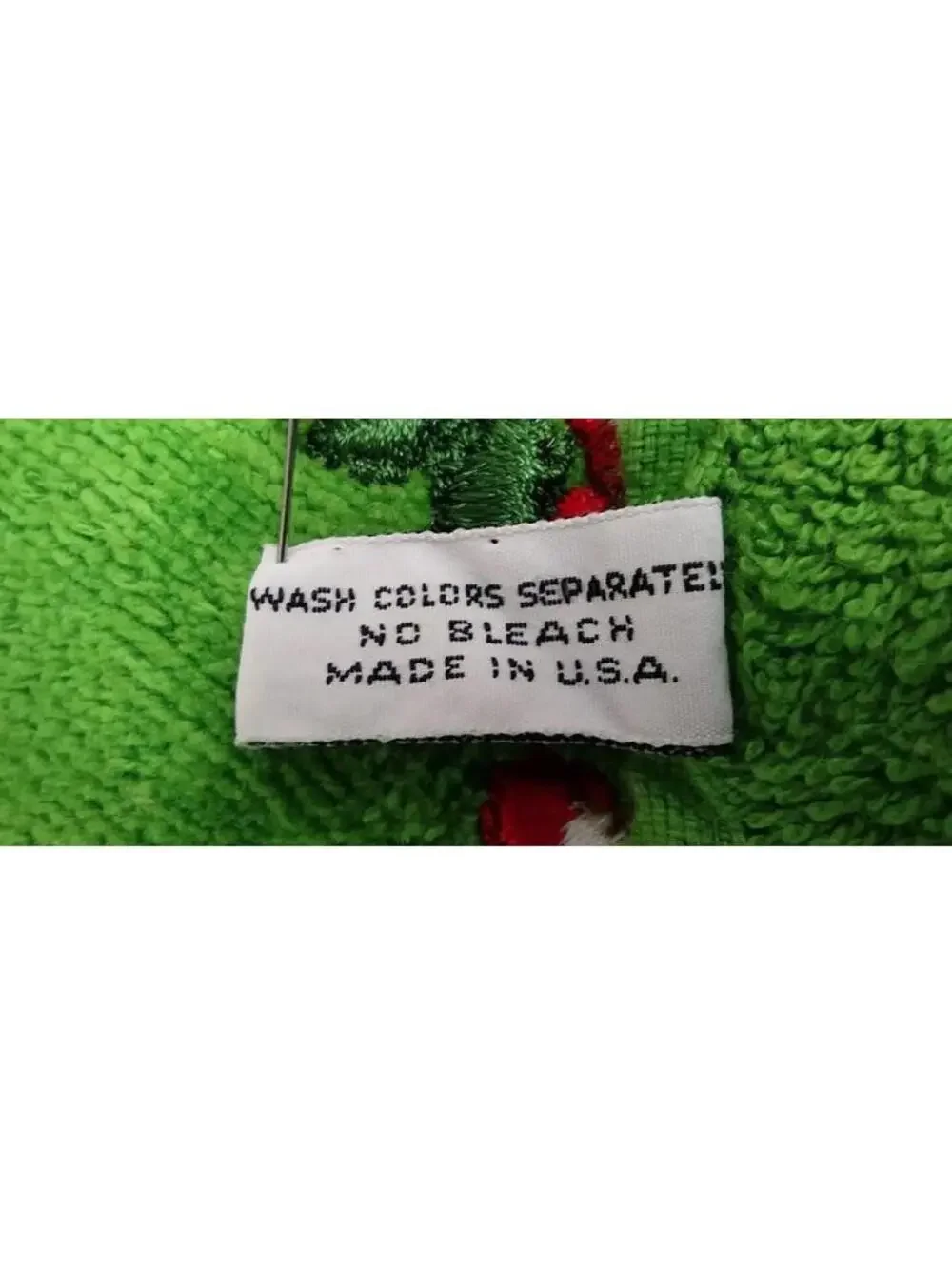 VINTAGE Christmas Towel Fieldcrest CANDY CANE EMBROIDER 1970s Holiday Neon green